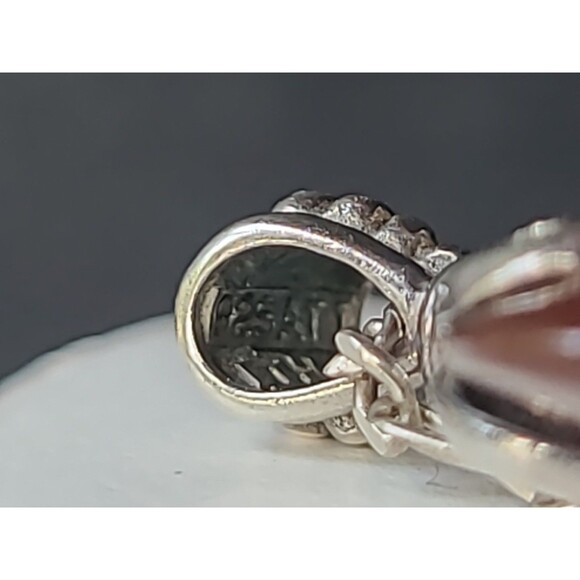 925 Sterling Silver Red Glass Scrolls Heart Shaped Pendant Necklace Vintage,READ - Picture 6 of 10